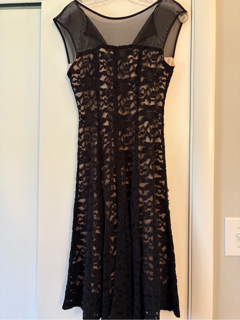 Dress Barn Black Lace Midi Dress with Sheer Yoke